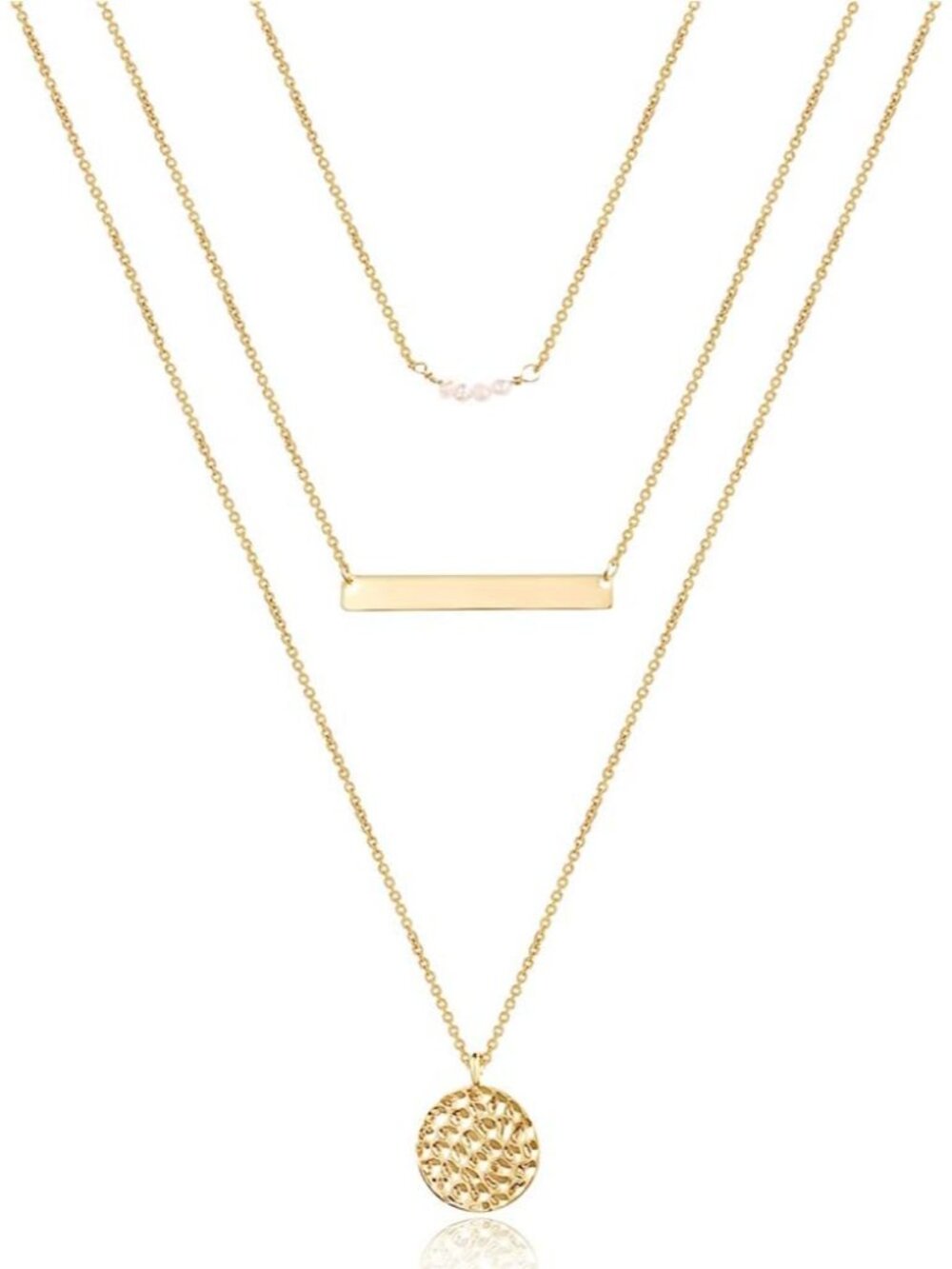 Dainty Layered Choker Necklace, Handmade Y Pendant Necklace Multilayer Bar Disc